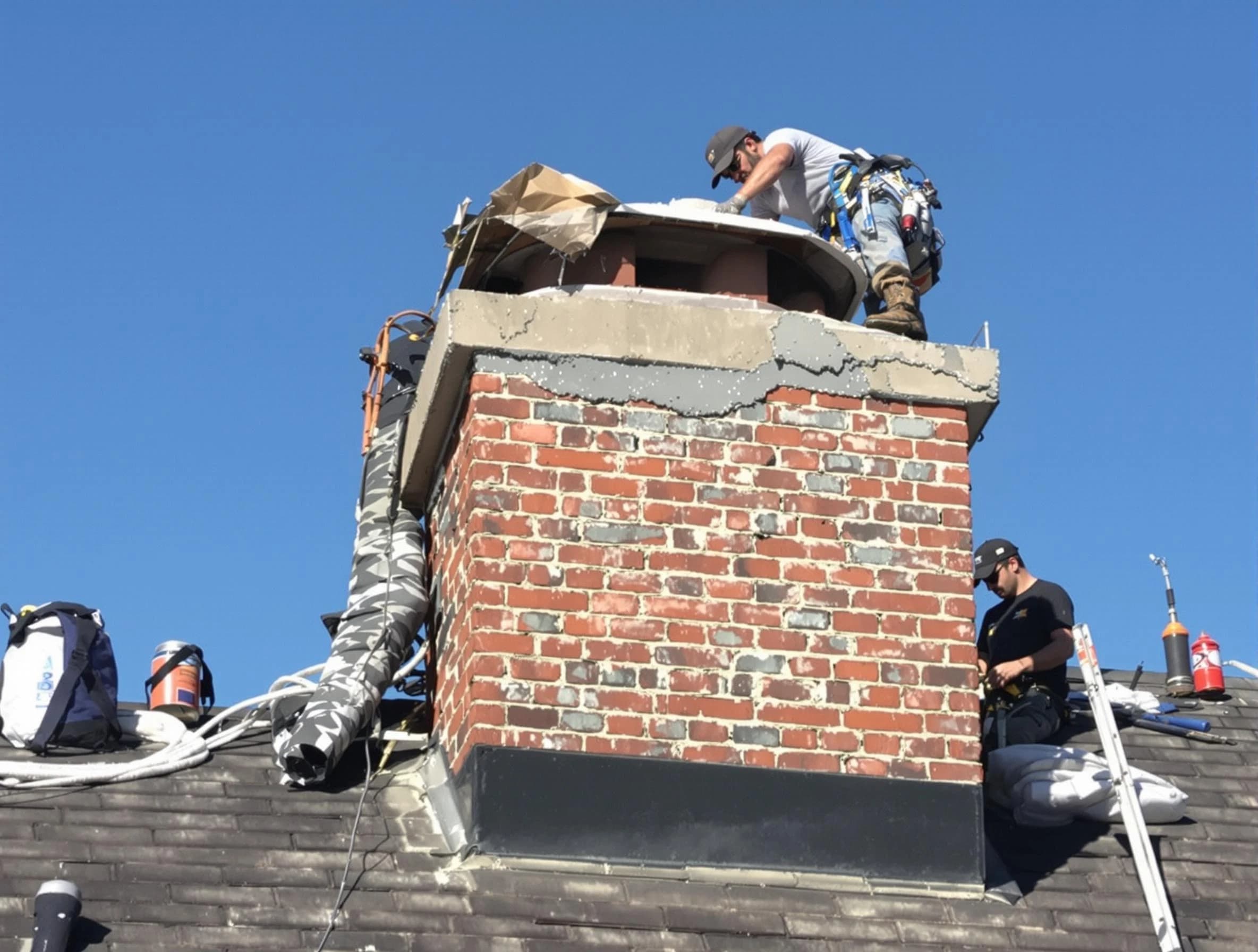 Elizabeth Chimney Sweep installing a custom chimney crown in Elizabeth, NJ