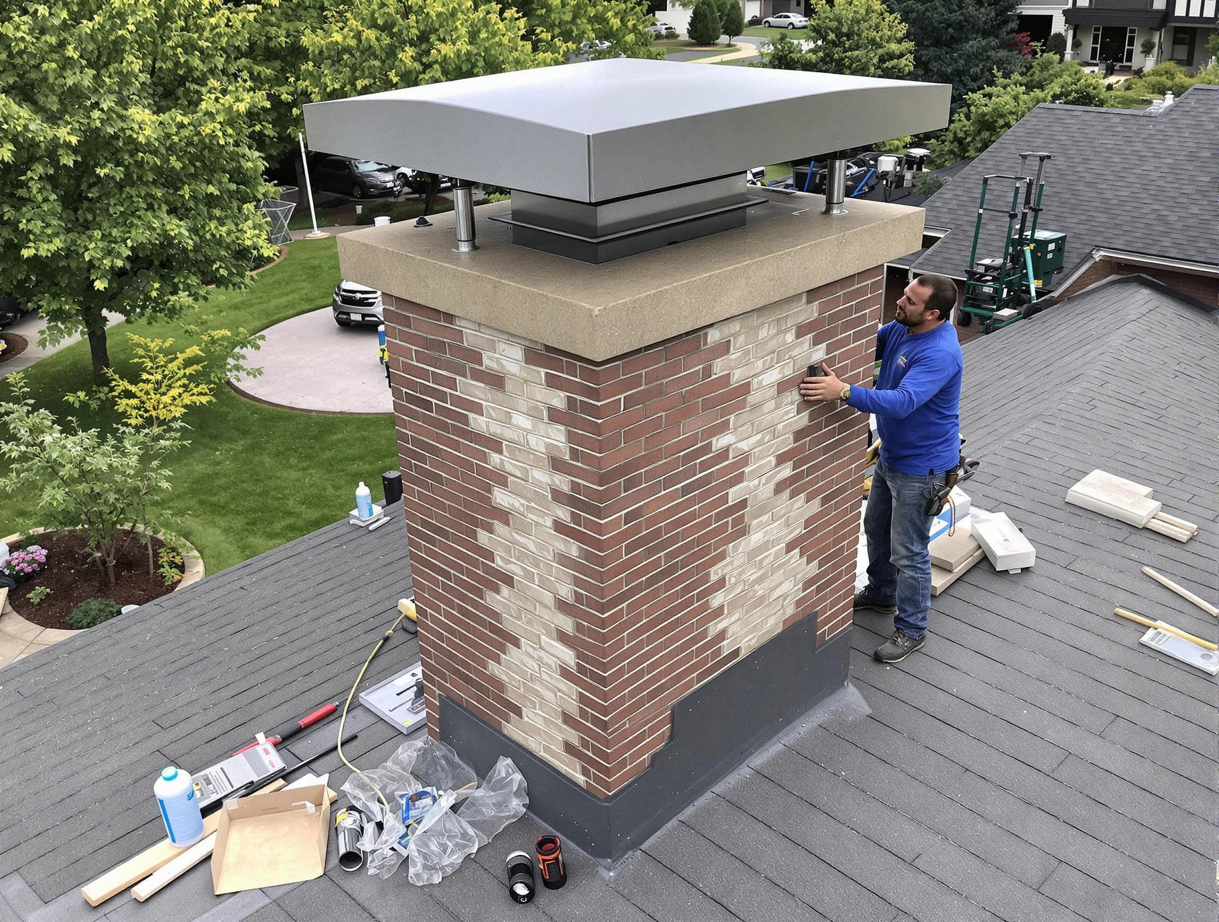 Elizabeth Chimney Sweep team working on a custom chimney remodel in Elizabeth, NJ