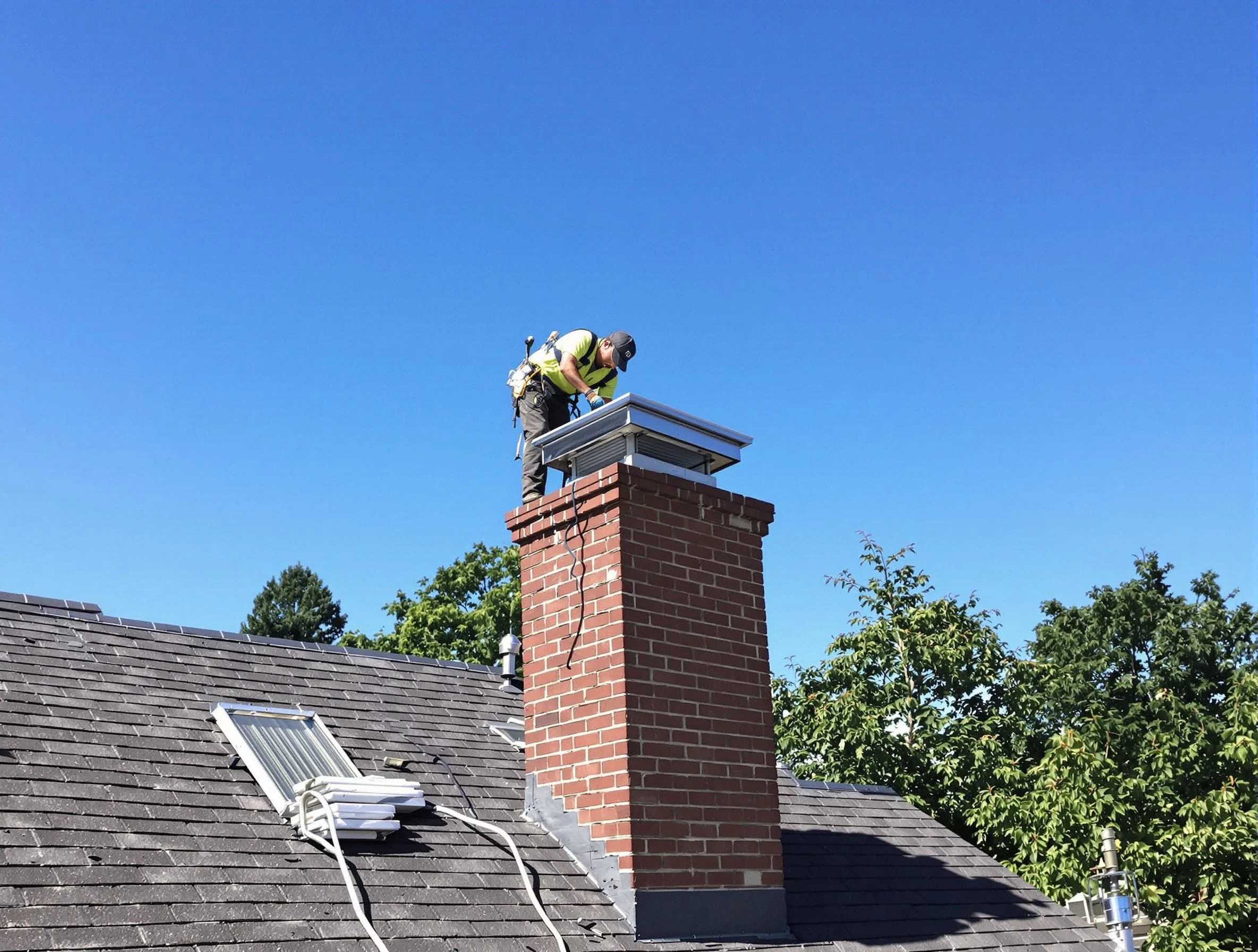 Elizabeth Chimney Sweep technician measuring a chimney cap in Elizabeth, NJ